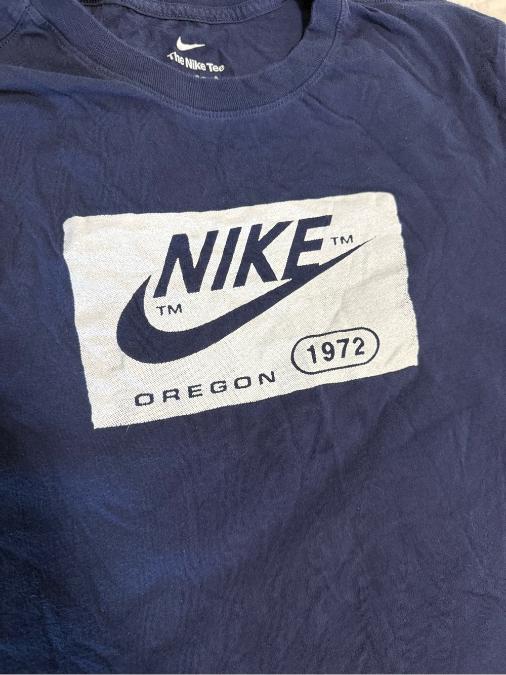 Nike Navy Short Sleeve Graphic Tee with White Oregon Logo